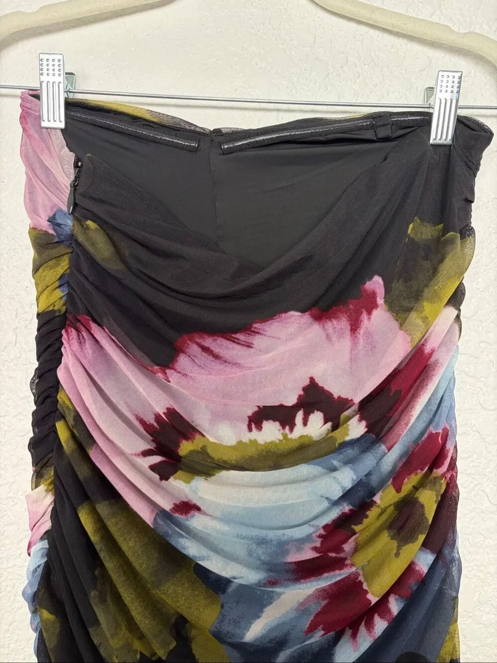 Abercrombie & Fitch Mesh Strapless Ruched Maxi Dress Black Floral Size M